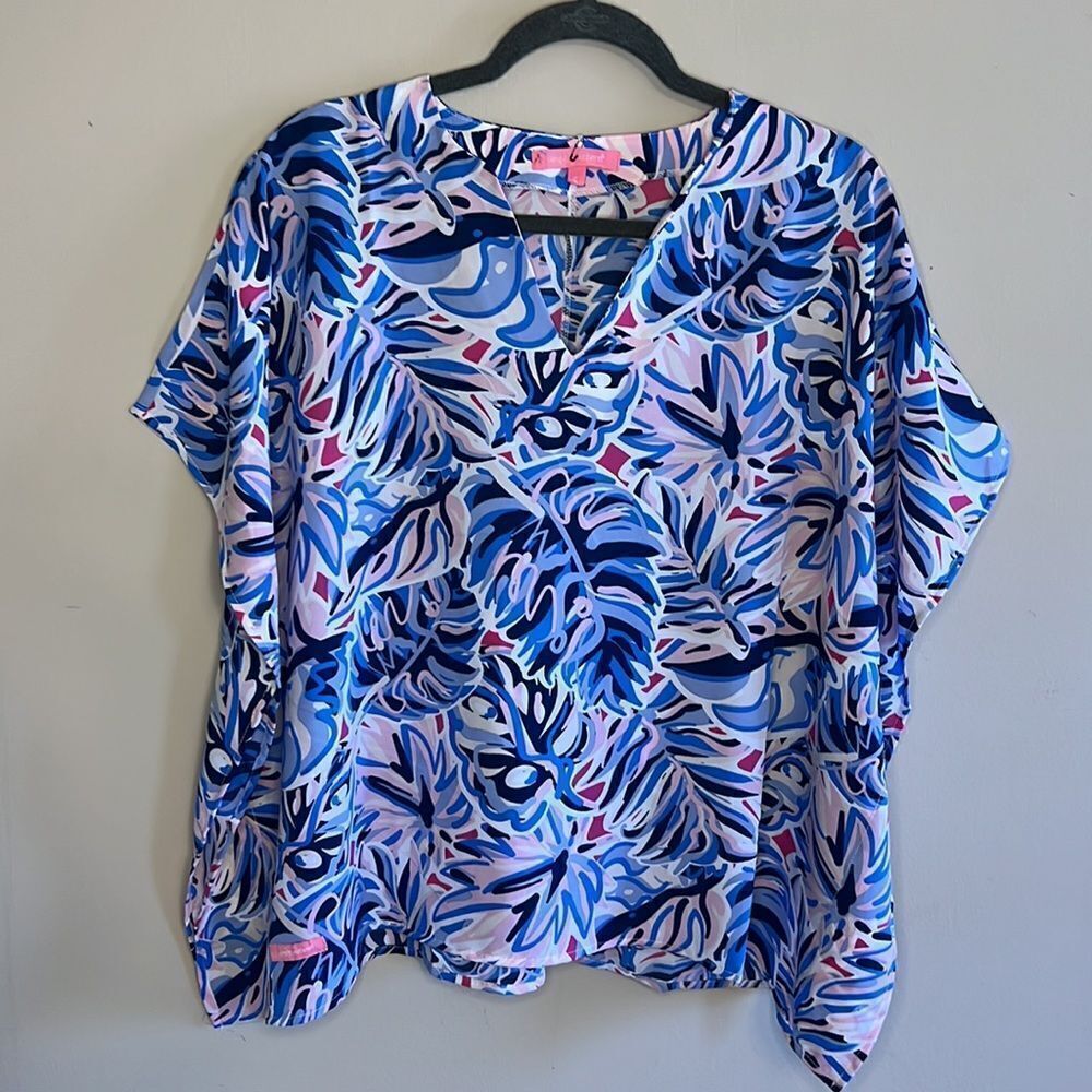 NWT Simply Southern Tropical Print Poncho Caftan Blouse - Size Small